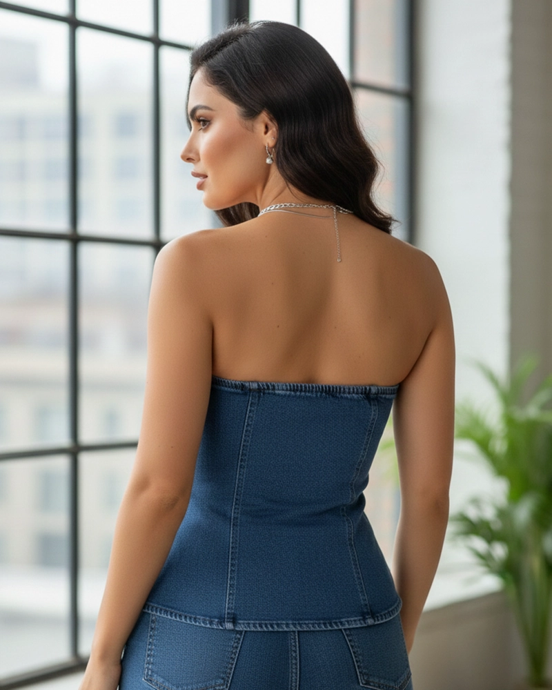 CORSET MEZCLILLA MUJER BOTONES DORADOS MODELADOR - 2