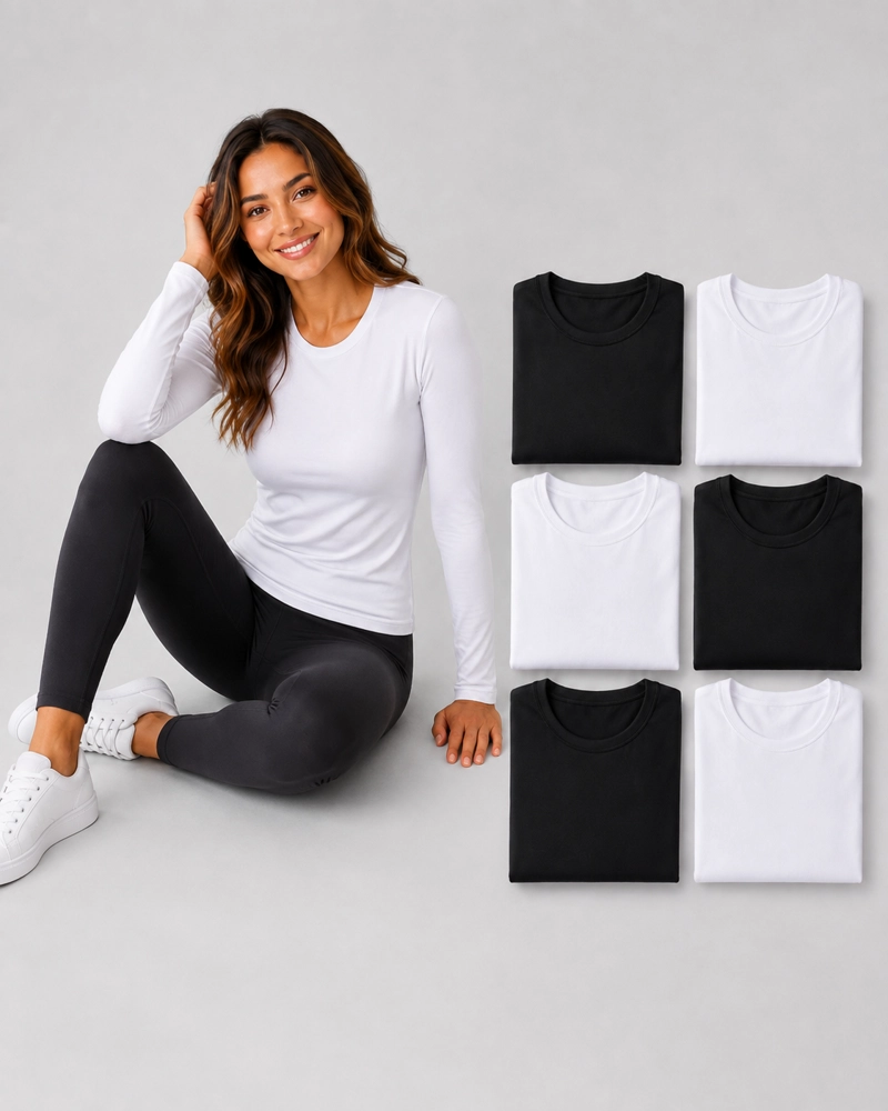 PACK 6 CAMISETA DE MUJER PRIMERA CAPA - FIBRA DE BAMBU 100% - 1