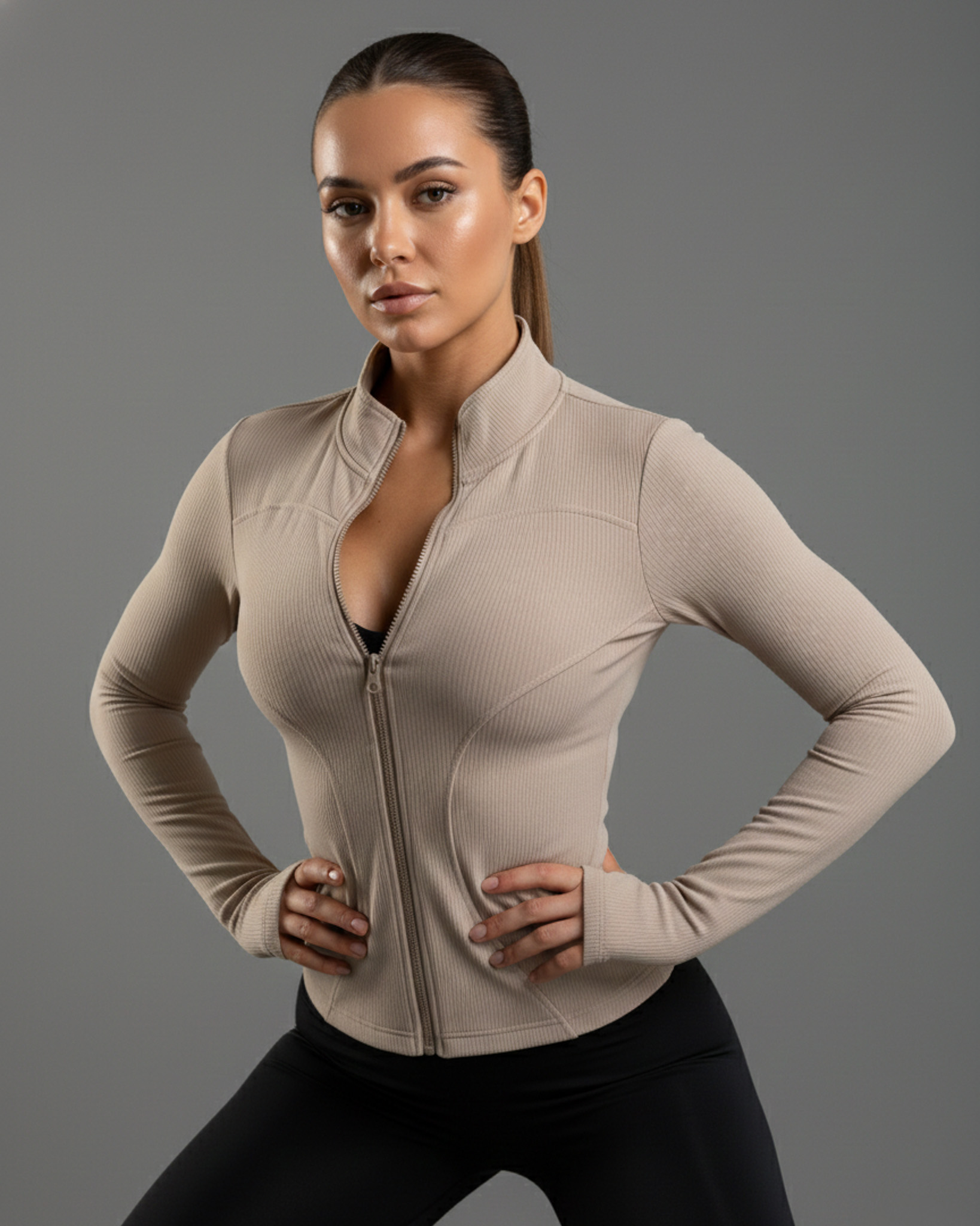 CHAQUETA MUJER DEPORTIVA AJUSTADA MANGA LARGA GYM - 1