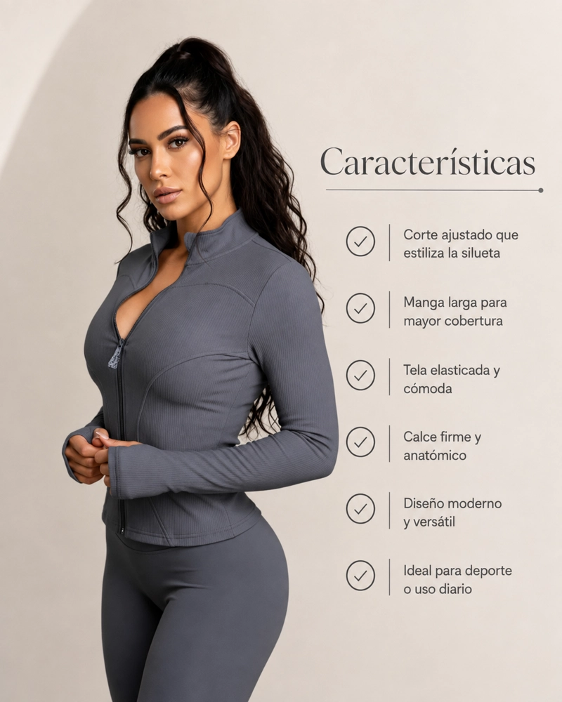 CHAQUETA MUJER DEPORTIVA AJUSTADA MANGA LARGA GYM - 2