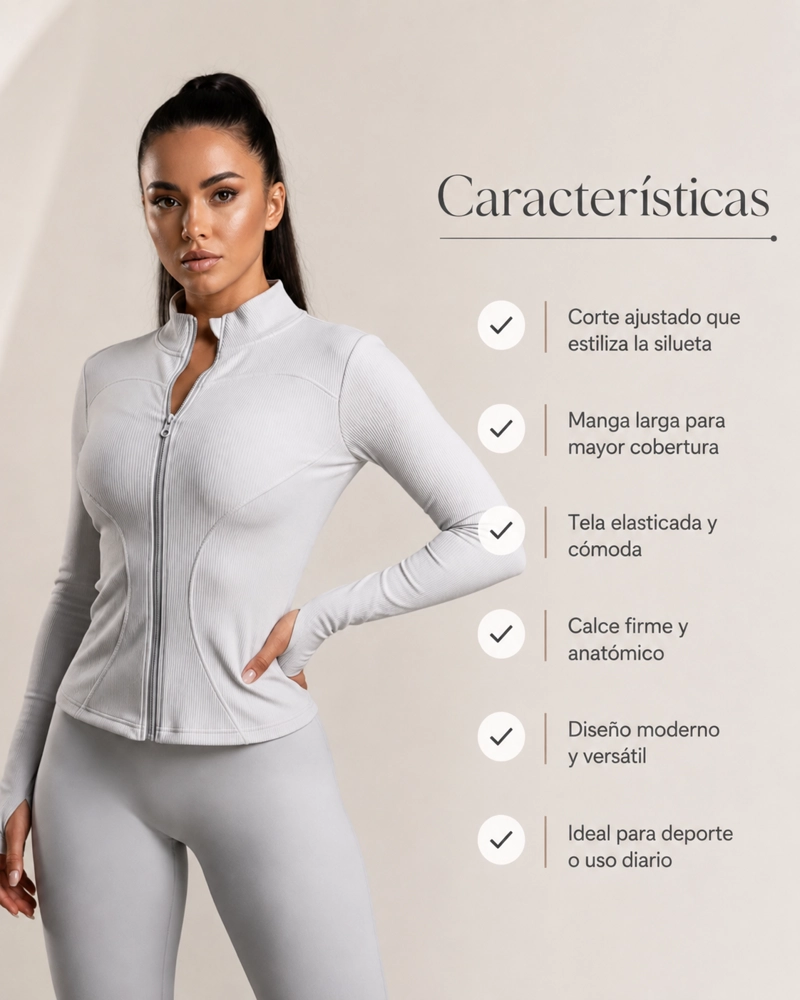 CHAQUETA MUJER DEPORTIVA AJUSTADA MANGA LARGA GYM - 2