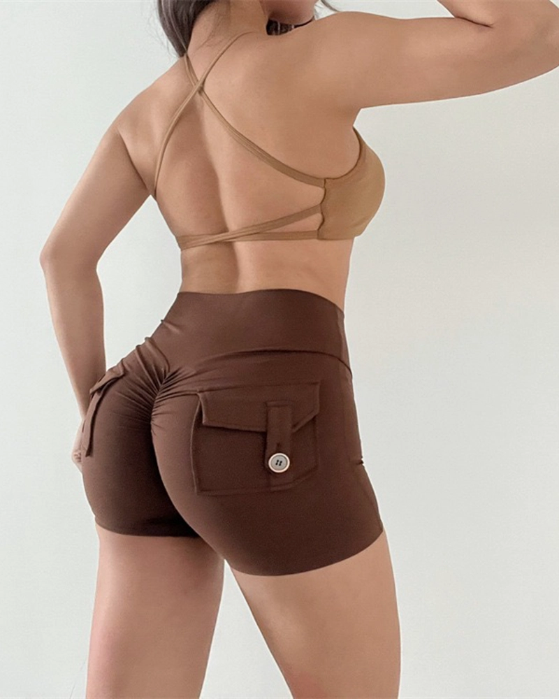 SHORT DEPORTIVO MUJER TIRO ALTO CON BOLSILLOS TRASEROS - 1
