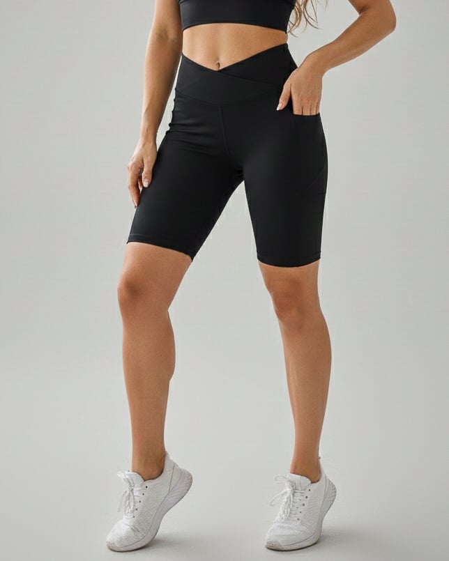 CALZA BIKER MUJER PRETINA CRUZADA CON BOLSILLOS - 1