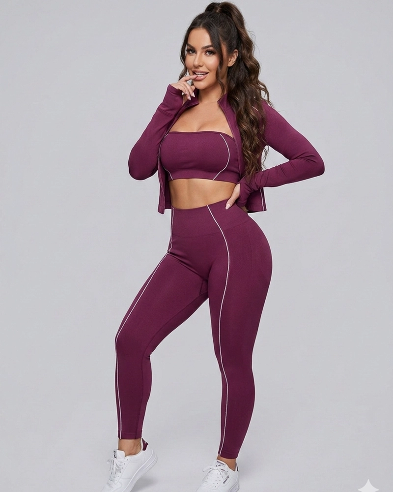 CONJUNTO DEPORTIVO 3 PIEZAS MUJER CHAQUETA CALZA Y TOP - 1