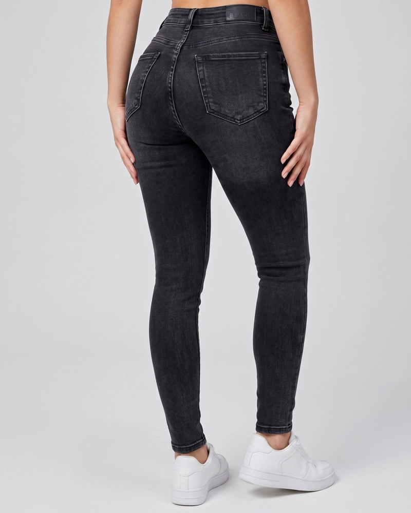 PANTALON NEGRO PRELAVADO PITILLO TIRO ALTO - 2
