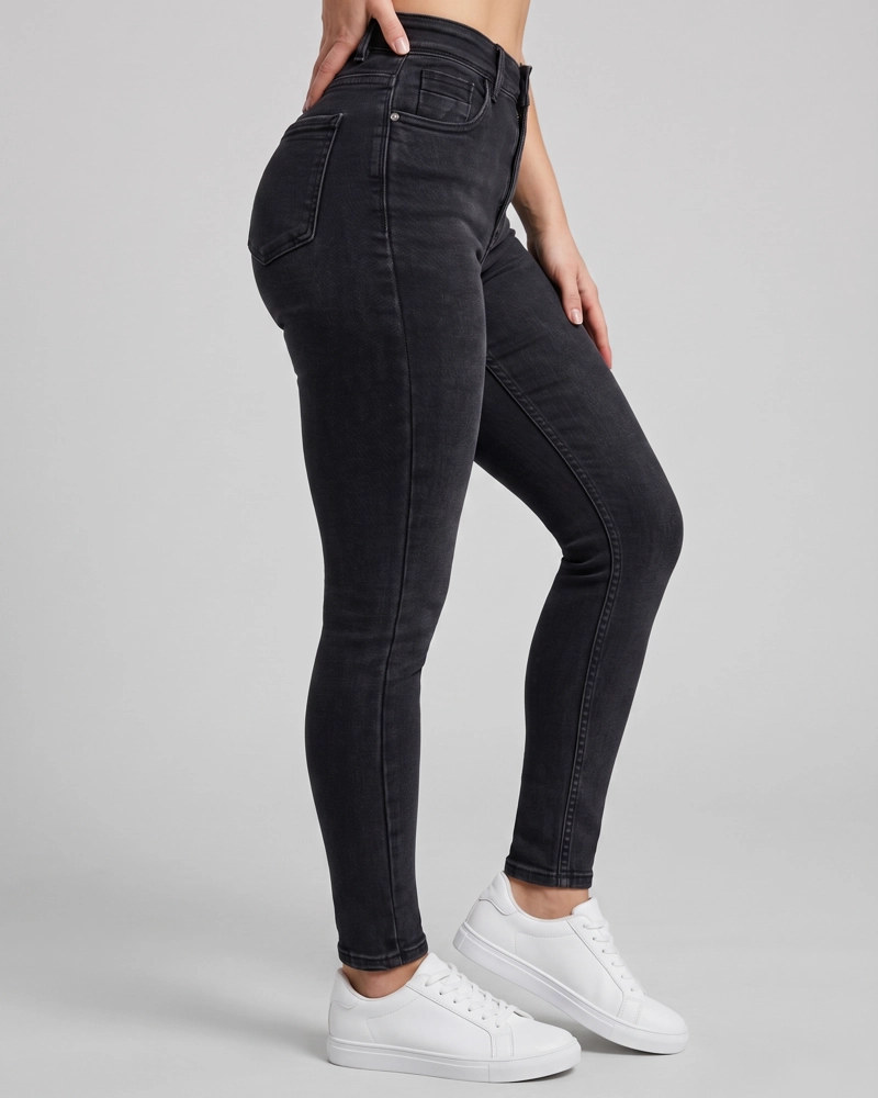 PANTALON NEGRO PRELAVADO PITILLO TIRO ALTO - 3