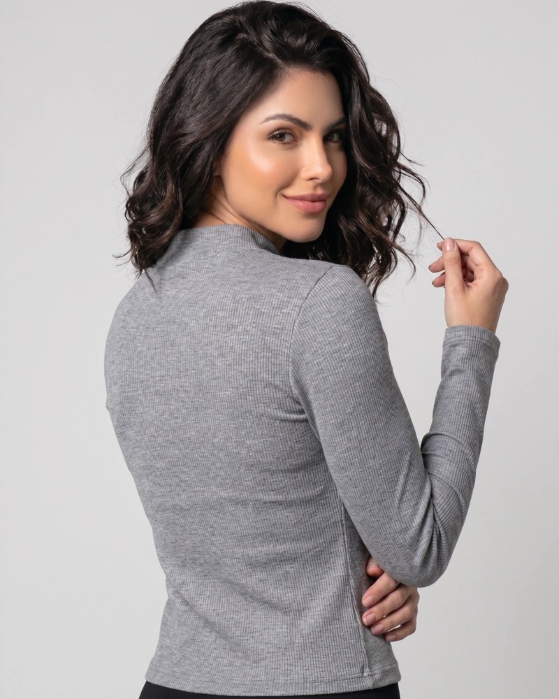 POLERA MUJER RIB CON COPAS DE REALCE Y CUELLO V - YY635 - 2