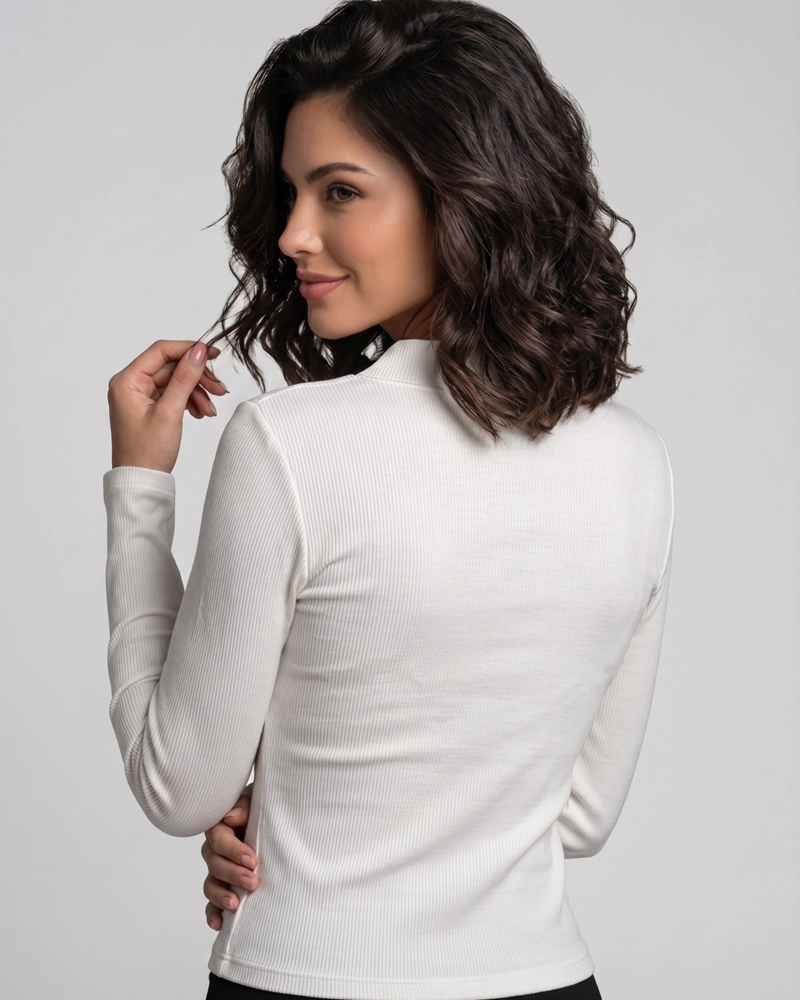 POLERA MUJER RIB CON COPAS DE REALCE Y CUELLO V - YY635 - 2