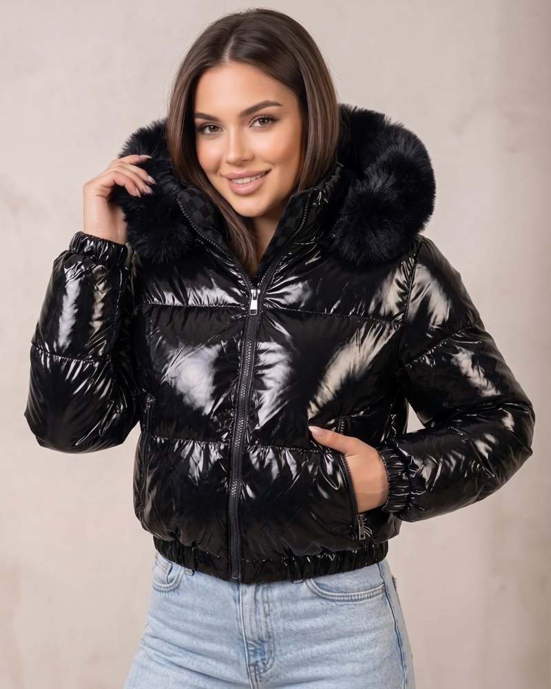 CASACA PUFFER REVERSIBLE MUJER MAXIMO ABRIGO NEGRA - 1