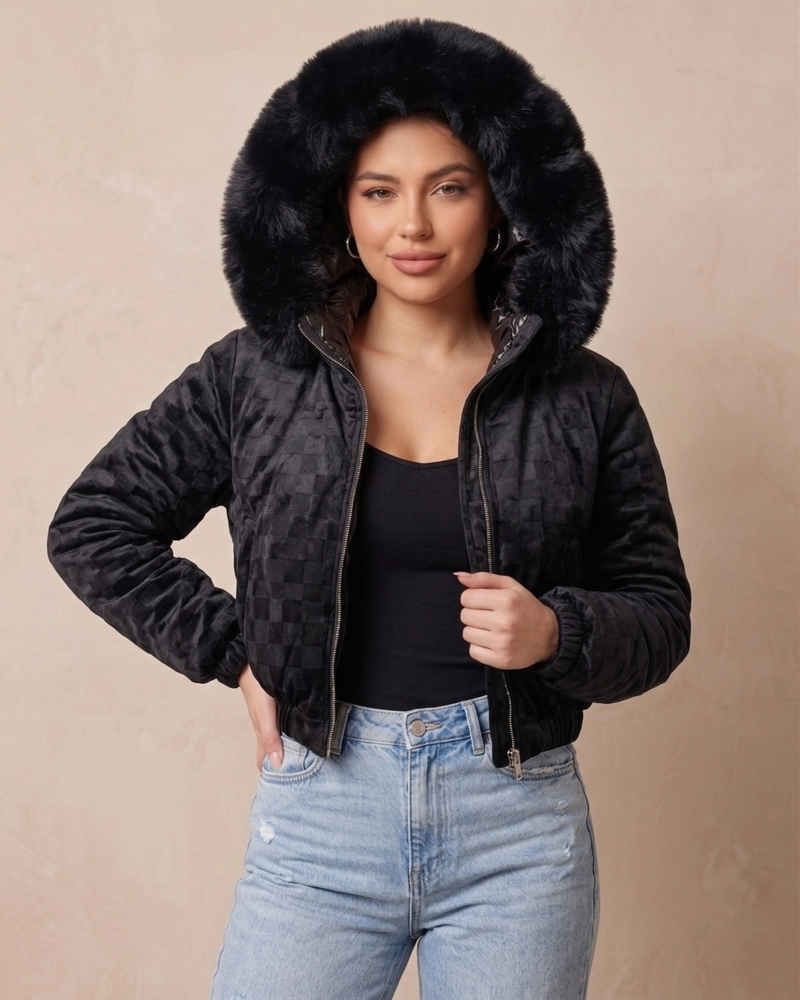 CASACA PUFFER REVERSIBLE MUJER MAXIMO ABRIGO NEGRA - 6