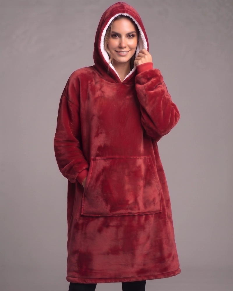 MAXI POLERON INVIERNO FORRO SHERPA CON CAPUCHA - 2
