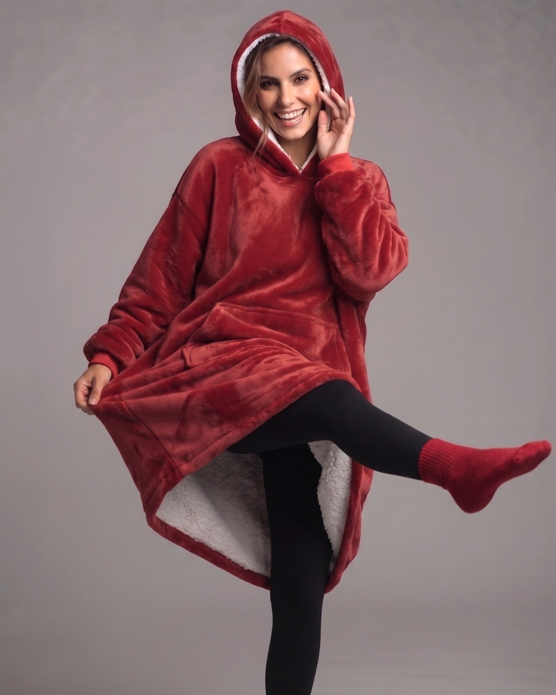 MAXI POLERON INVIERNO FORRO SHERPA CON CAPUCHA - 3
