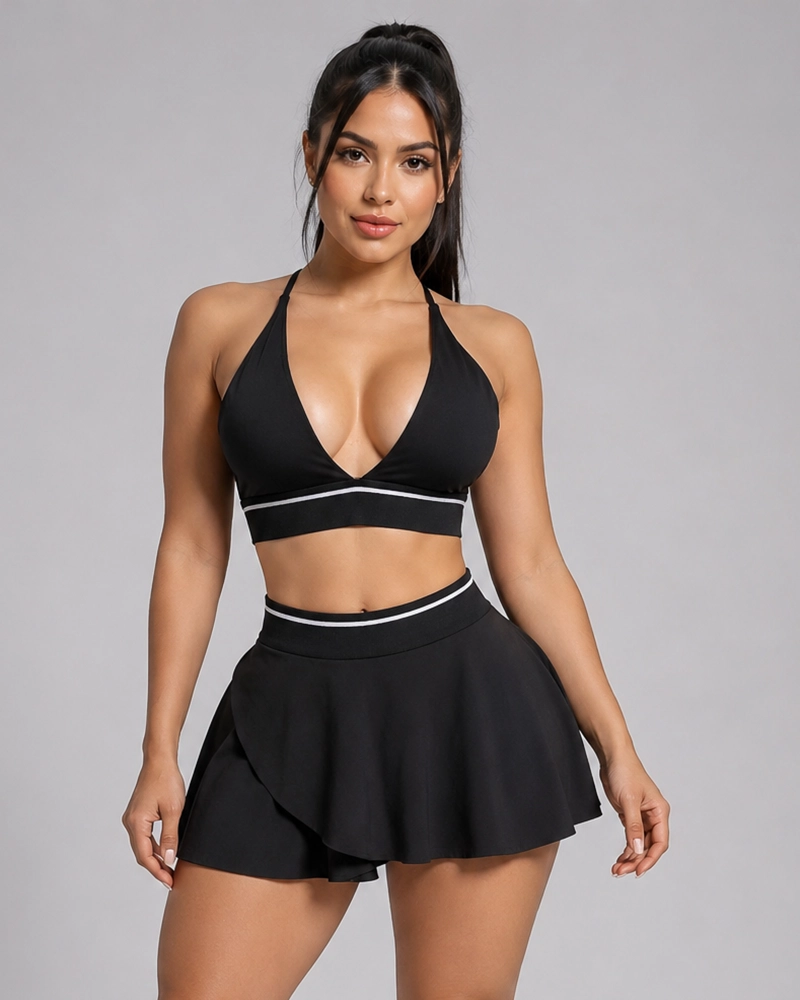 SET DEPORTIVO FALDA SHORT Y TOP CRUZADO DISEÑO GYM COMODO - 1