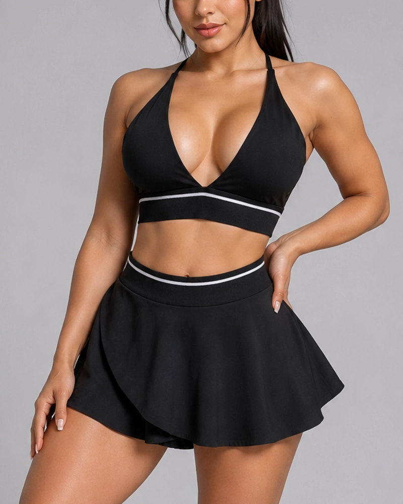 SET DEPORTIVO FALDA SHORT Y TOP CRUZADO DISEÑO GYM COMODO - 5