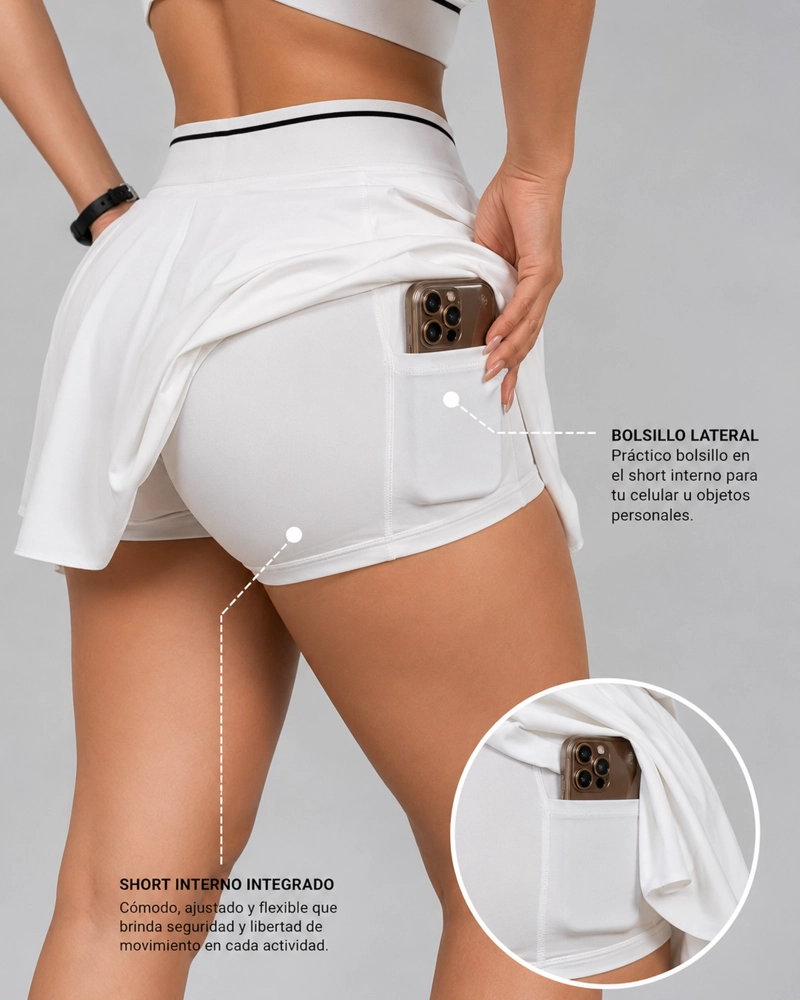 SET DEPORTIVO FALDA SHORT Y TOP CRUZADO DISEÑO GYM COMODO - 5
