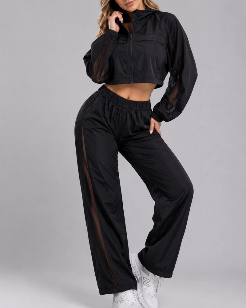 CONJUNTO DEPORTIVO MUJER CHAQUETA CROP Y PANTALON PALAZZO - 1