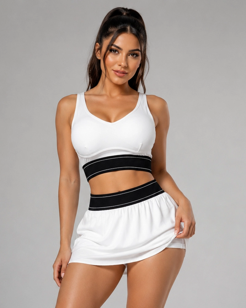 CONJUNTO DEPORTIVO 2 PIEZAS PETO Y FALDA SHORT CON BOLSILLO - 1