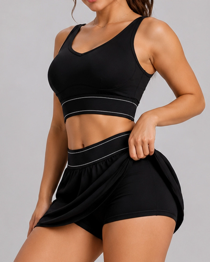 CONJUNTO DEPORTIVO 2 PIEZAS PETO Y FALDA SHORT CON BOLSILLO - 2
