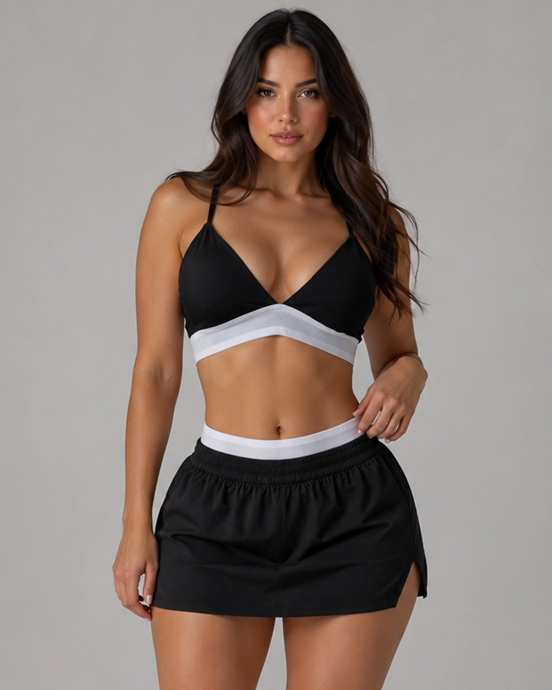CONJUNTO DEPORTIVO 2 PIEZAS TOP Y FALDA SHORT CON CALZA INTERIOR - 1