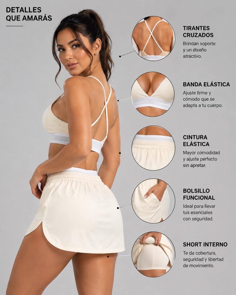 CONJUNTO DEPORTIVO 2 PIEZAS TOP Y FALDA SHORT CON CALZA INTERIOR - 2