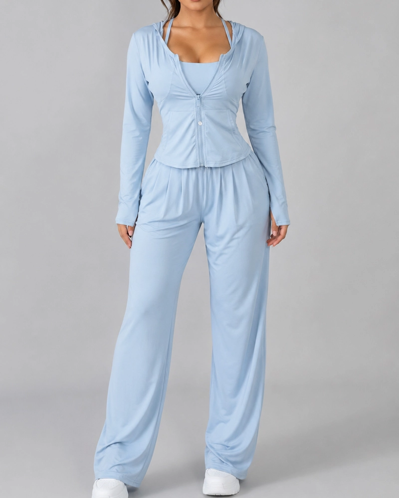 SET DEPORTIVO 3 PIEZAS MUJER PETO CHAQUETA Y PALAZZO SUAVE - 1