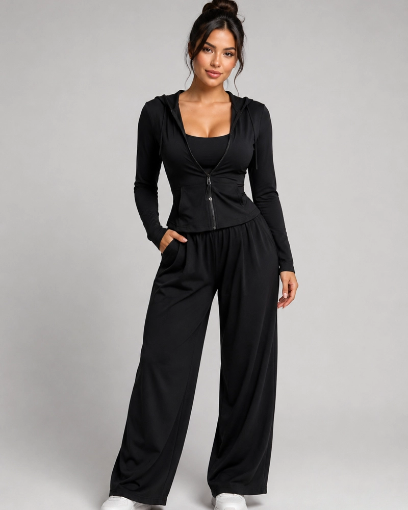 SET DEPORTIVO 3 PIEZAS MUJER PETO CHAQUETA Y PALAZZO SUAVE - 1