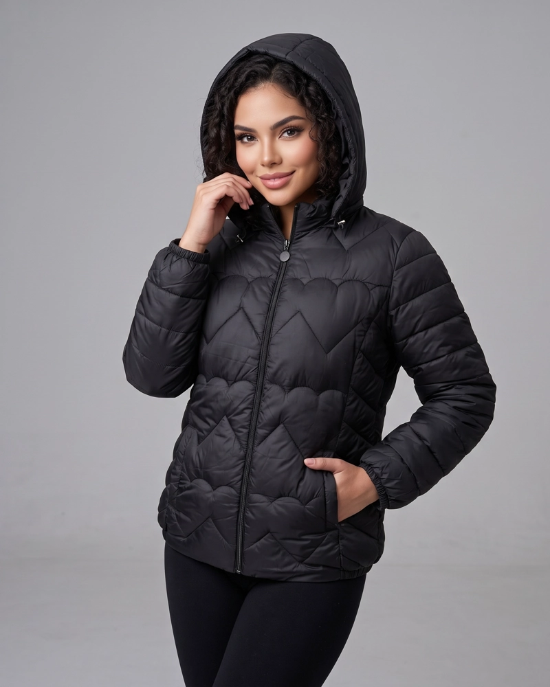 PARKA TE RMICA CORTA MUJER ACOLCHADA CON CIERRE Y GORRO - 1
