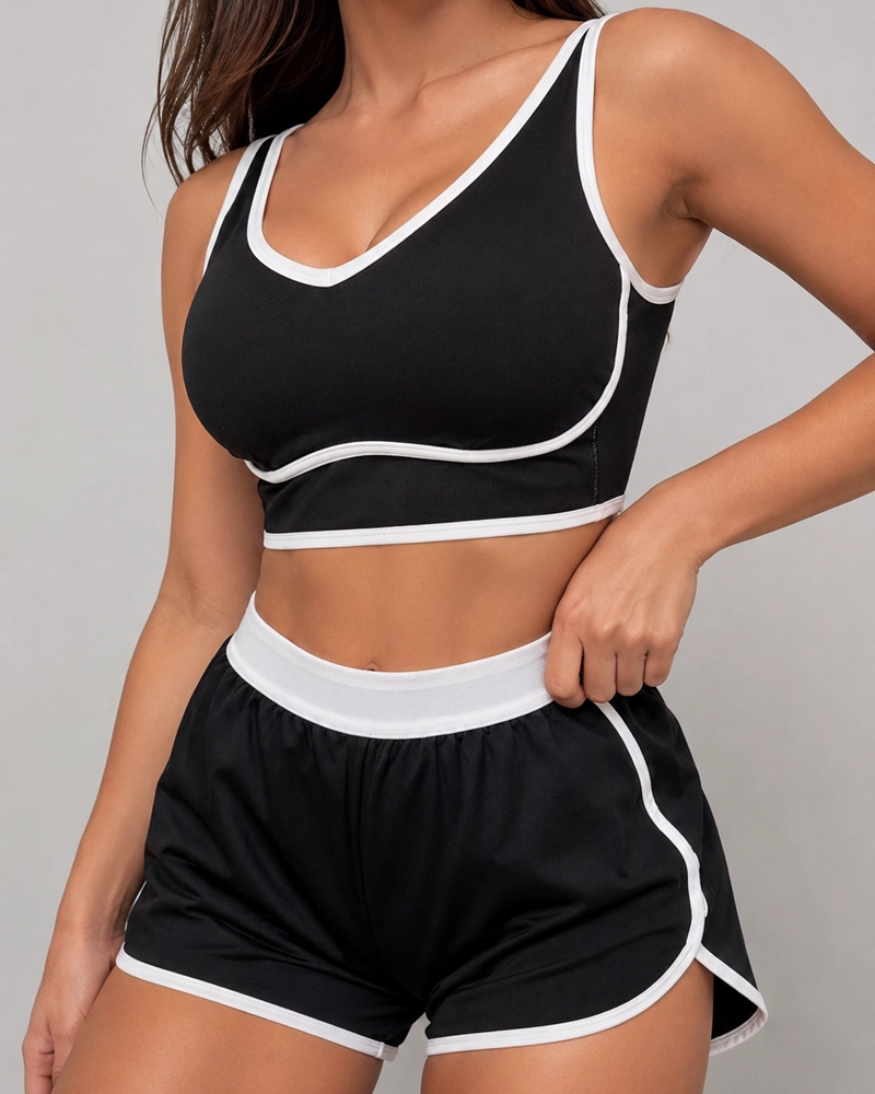 CONJUNTO DEPORTIVO MUJER SHORT Y TOP GYM LINEAS RETRO - 1