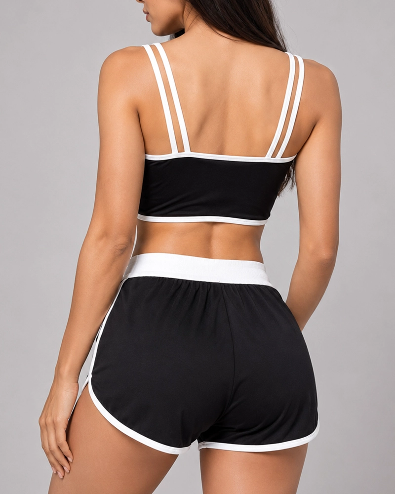 CONJUNTO DEPORTIVO MUJER SHORT Y TOP GYM LINEAS RETRO - 2