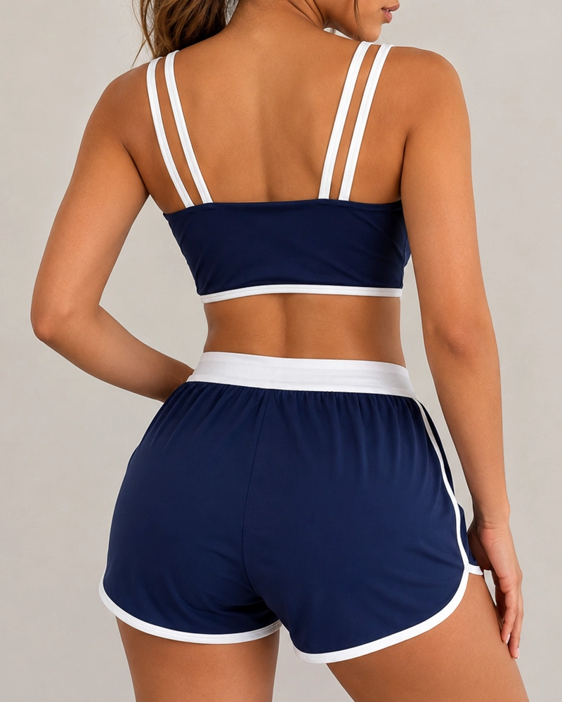 CONJUNTO DEPORTIVO MUJER SHORT Y TOP GYM LINEAS RETRO - 2