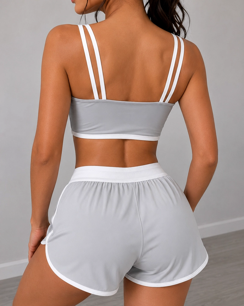 CONJUNTO DEPORTIVO MUJER SHORT Y TOP GYM LINEAS RETRO - 2