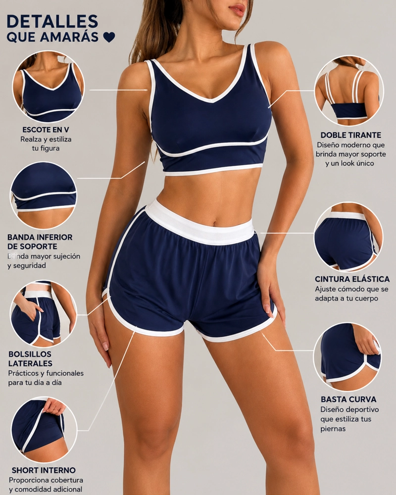 CONJUNTO DEPORTIVO MUJER SHORT Y TOP GYM LINEAS RETRO - 3