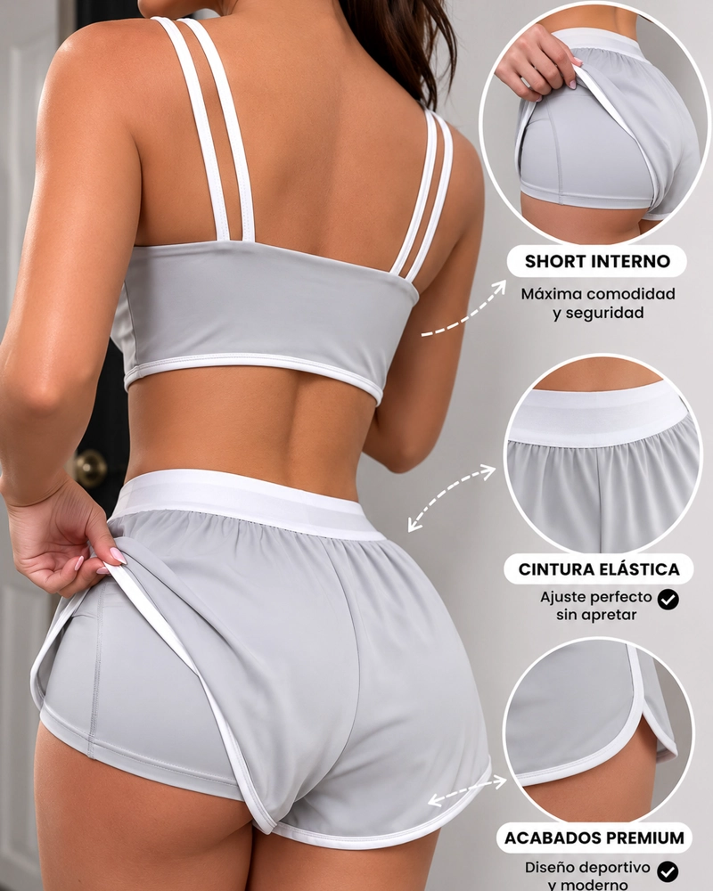 CONJUNTO DEPORTIVO MUJER SHORT Y TOP GYM LINEAS RETRO - 3