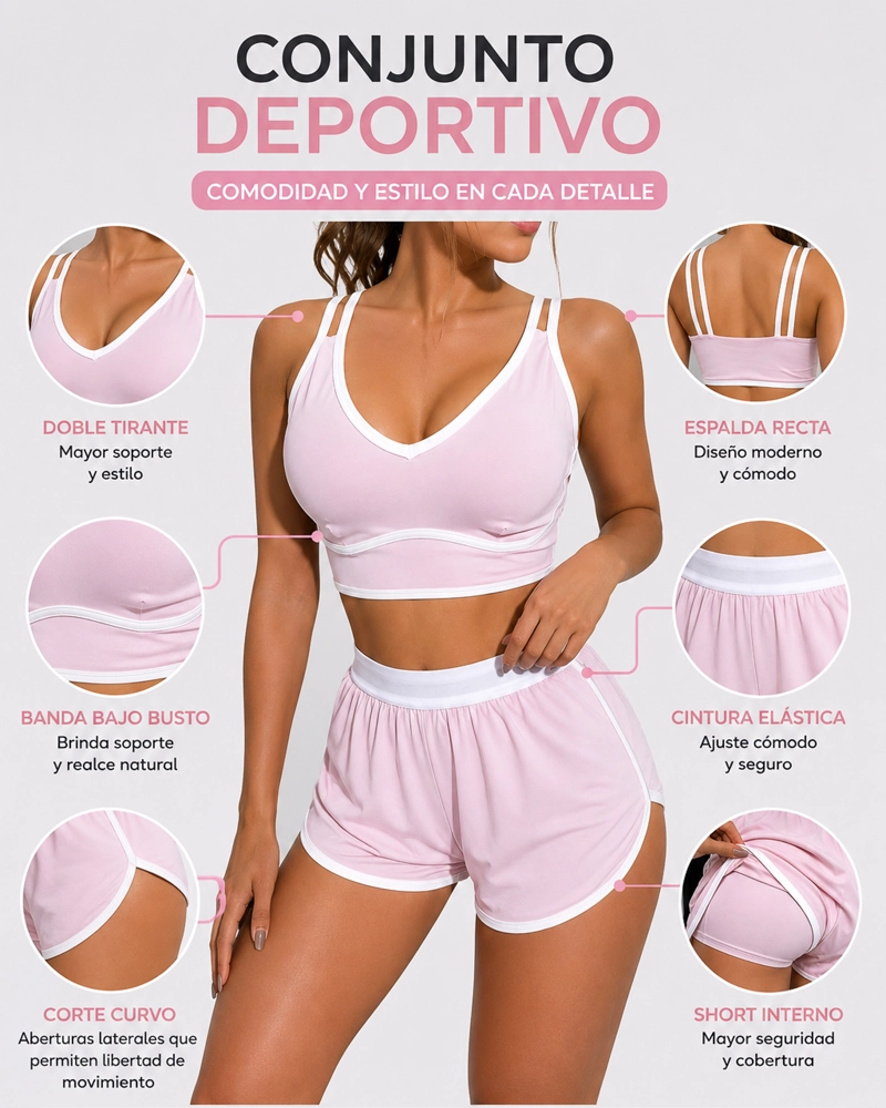 CONJUNTO DEPORTIVO MUJER SHORT Y TOP GYM LINEAS RETRO - 3