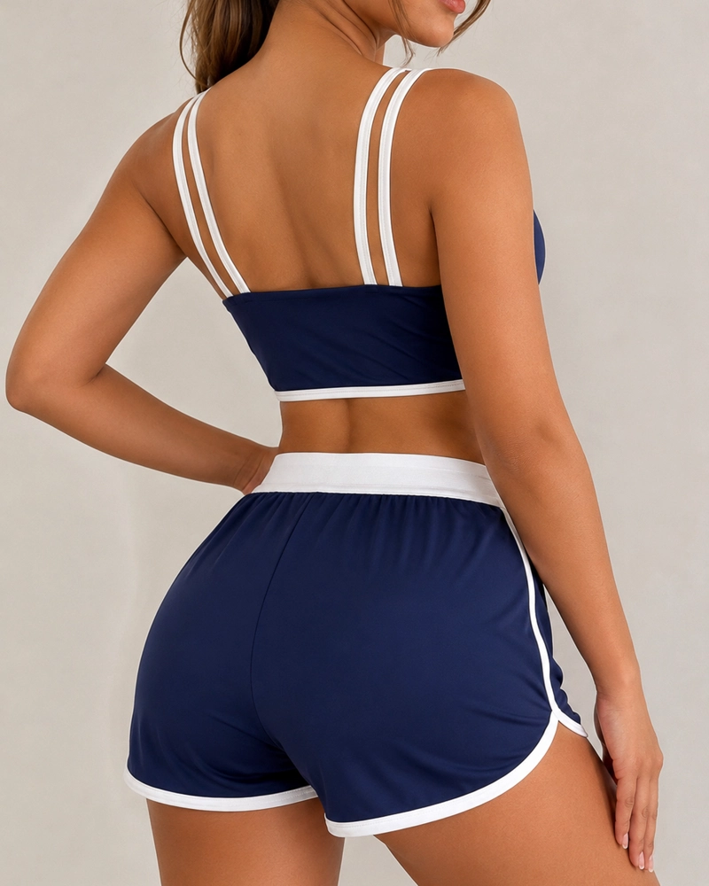 CONJUNTO DEPORTIVO MUJER SHORT Y TOP GYM LINEAS RETRO - 4