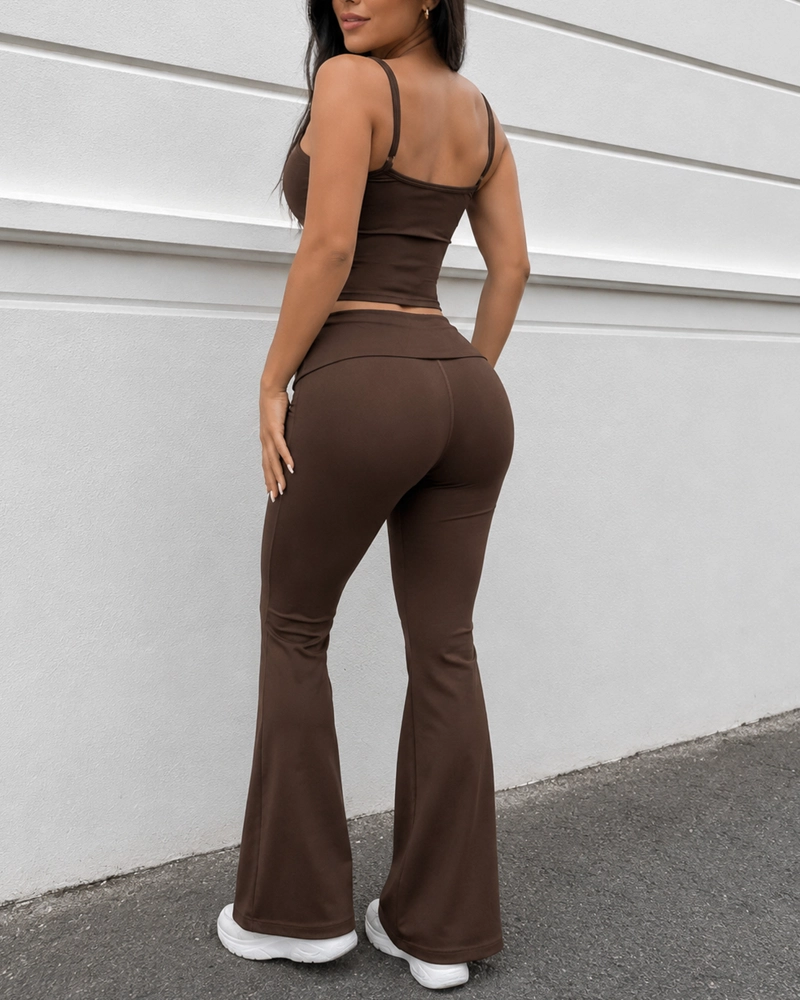 CONJUNTO DEPORTIVO MUJER SET CROP TOP Y CALZA FLARE FOLDOVER - 2