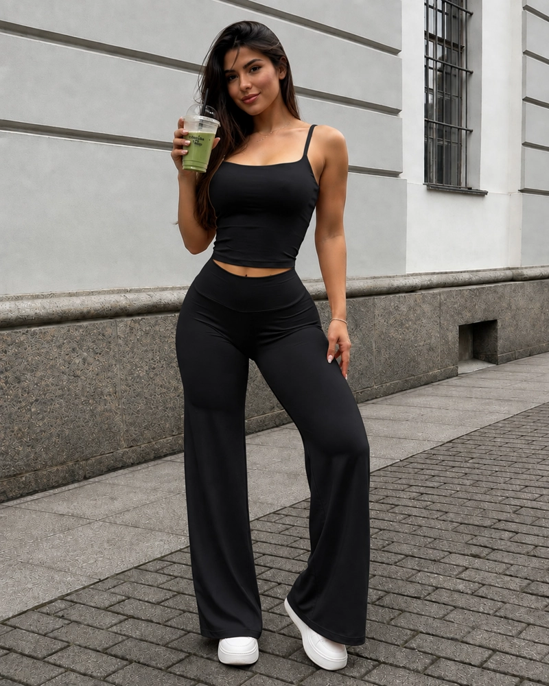 CONJUNTO DEPORTIVO MUJER SET TOP TIRANTES PANTALON PALAZZO - 2