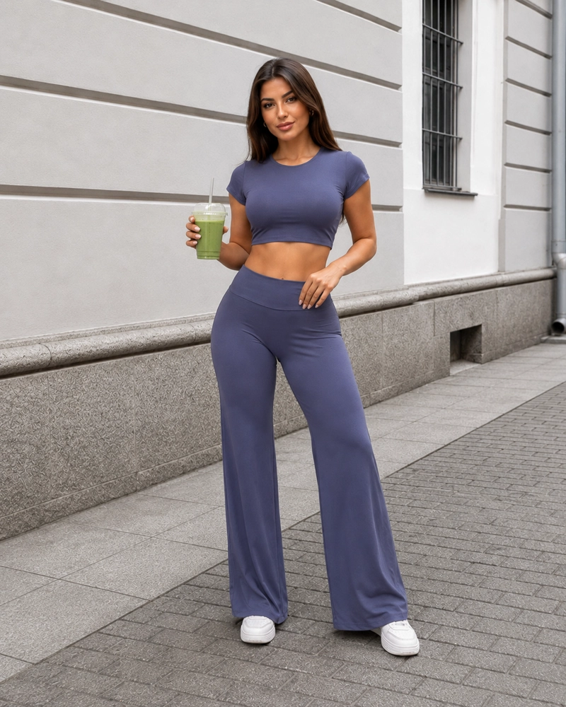 CONJUNTO DEPORTIVO MUJER SET CROP TOP ESPALDA ABIERTA Y PALAZZO - 1