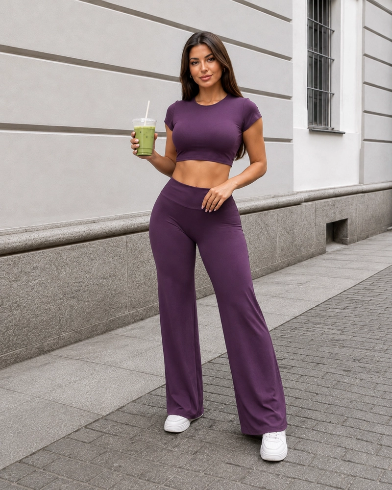 CONJUNTO DEPORTIVO MUJER SET CROP TOP ESPALDA ABIERTA Y PALAZZO - 1