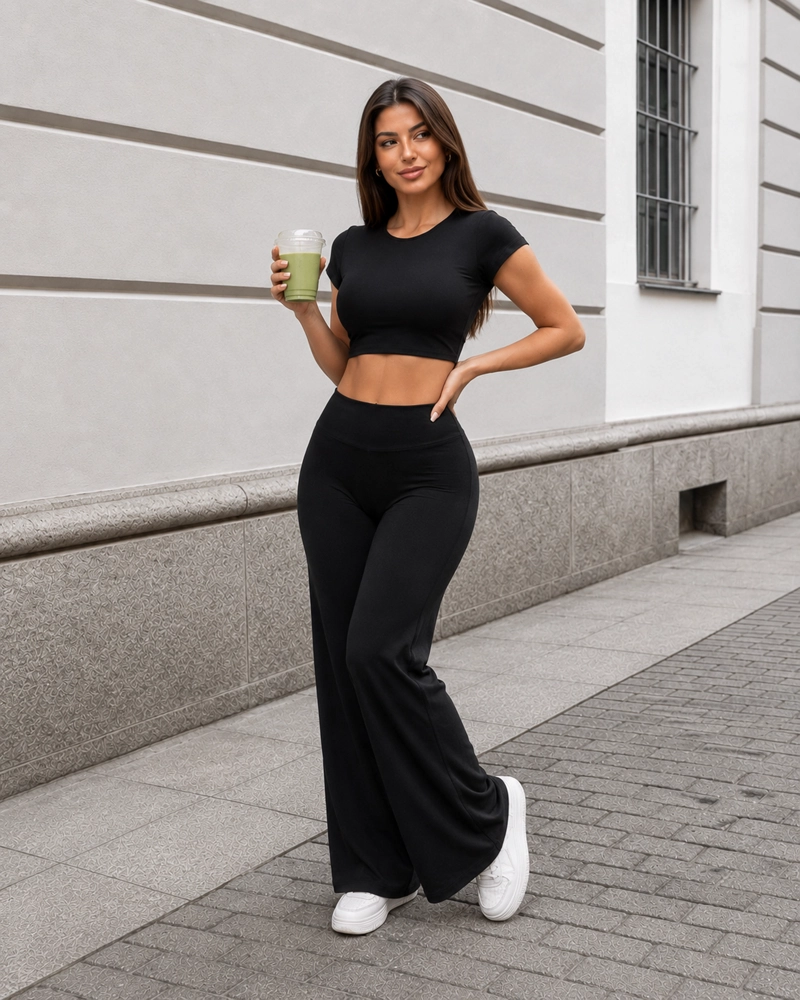 CONJUNTO DEPORTIVO MUJER SET CROP TOP ESPALDA ABIERTA Y PALAZZO - 1