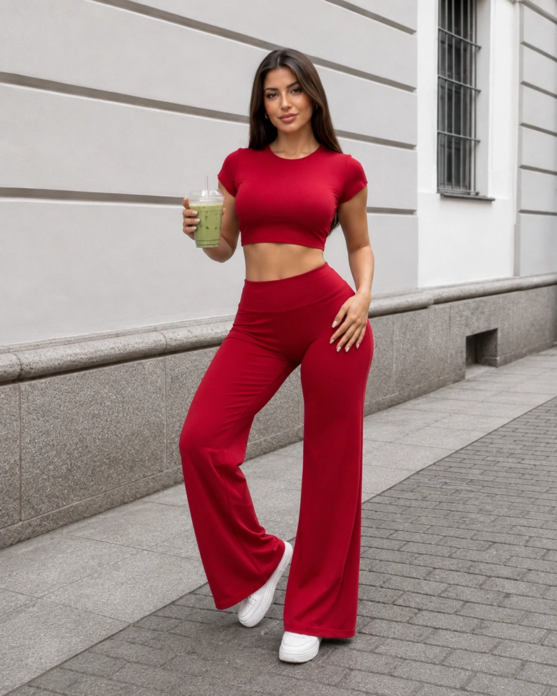 CONJUNTO DEPORTIVO MUJER SET CROP TOP ESPALDA ABIERTA Y PALAZZO - 1