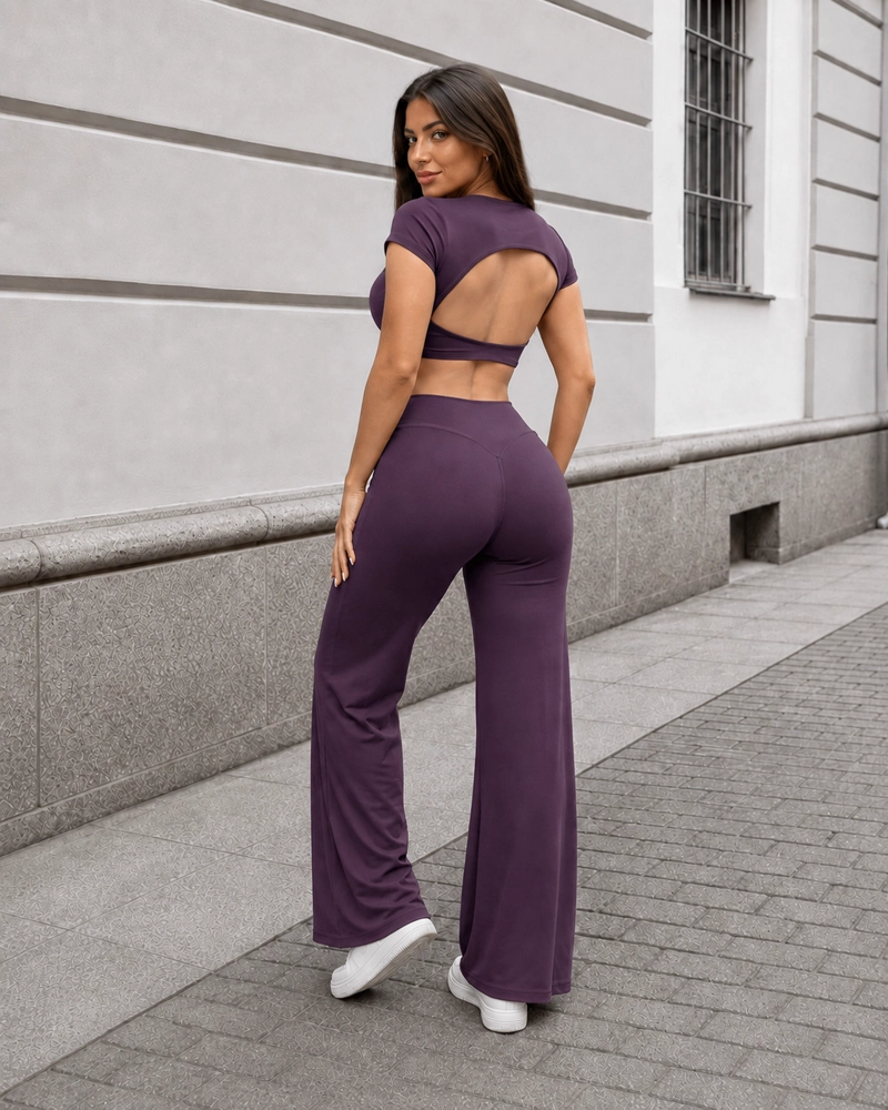 CONJUNTO DEPORTIVO MUJER SET CROP TOP ESPALDA ABIERTA Y PALAZZO - 2