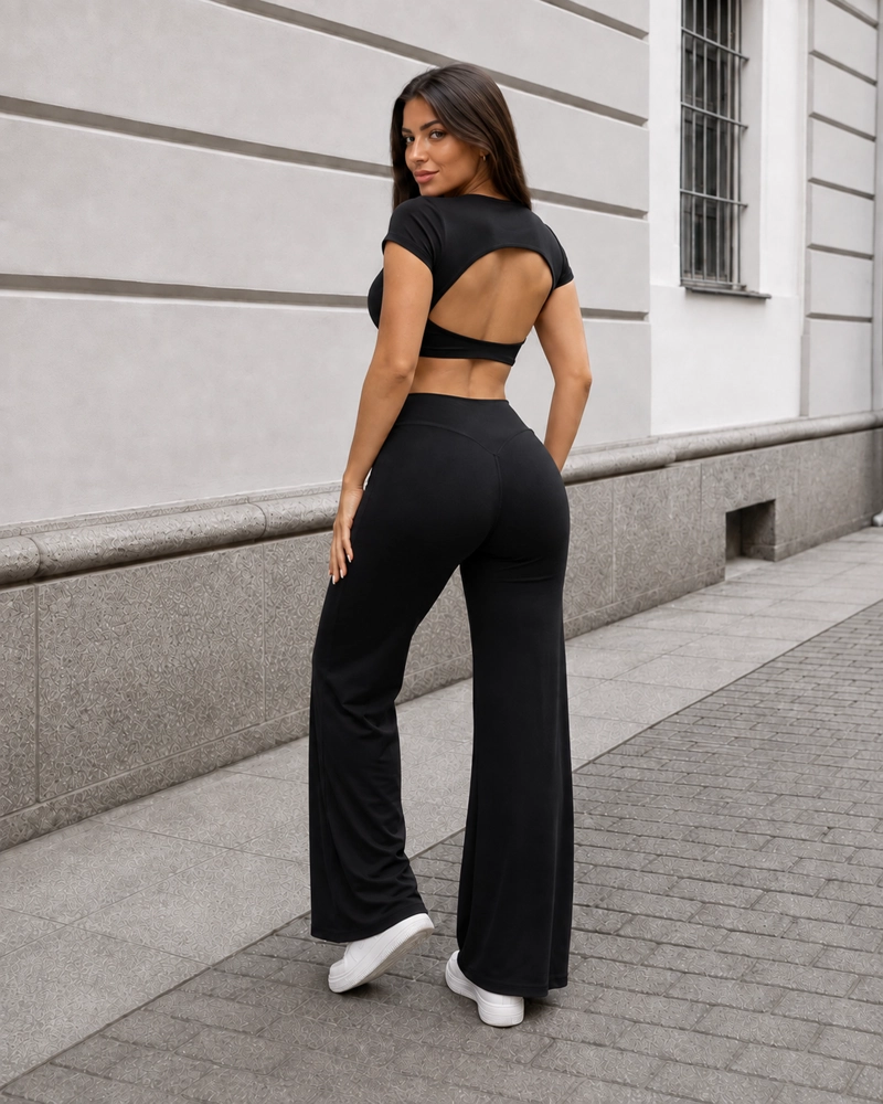 CONJUNTO DEPORTIVO MUJER SET CROP TOP ESPALDA ABIERTA Y PALAZZO - 2