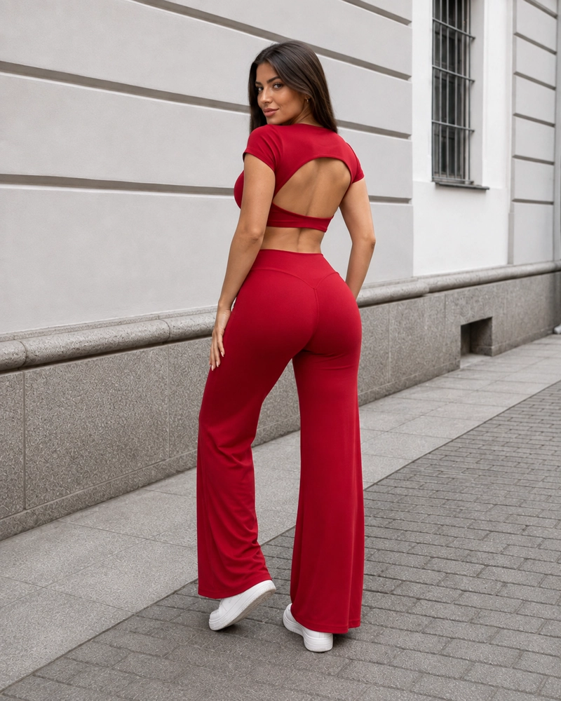 CONJUNTO DEPORTIVO MUJER SET CROP TOP ESPALDA ABIERTA Y PALAZZO - 2