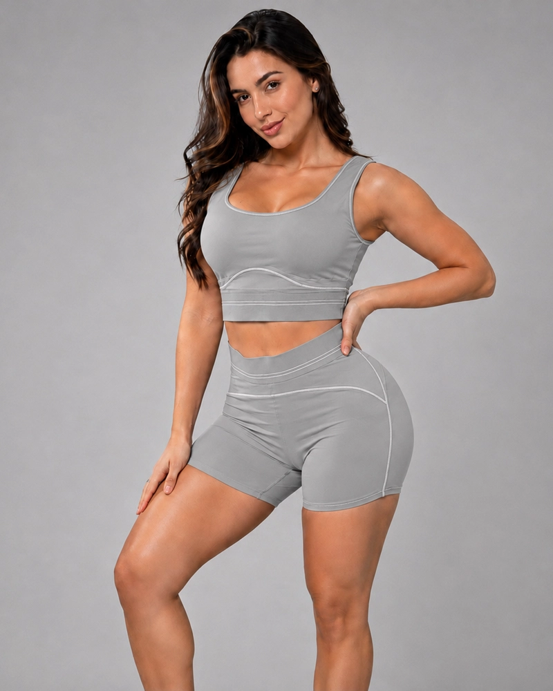 CONJUNTO DEPORTIVO MUJER SHORT TIRO ALTO Y TOP GYM - 1