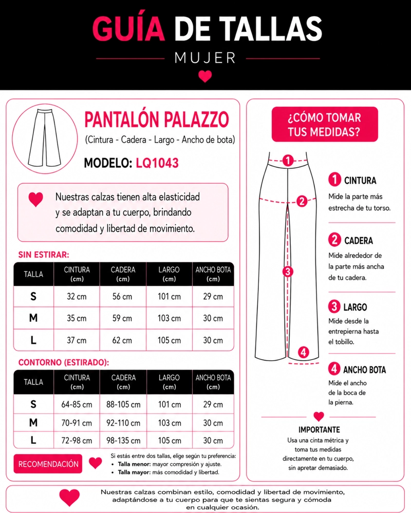 PANTALON PALAZZO MUJER CINTURA ELASTICA CASUAL - 6