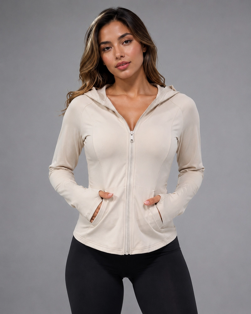 CHAQUETA DEPORTIVA MUJER FITNESS AJUSTADA CAPUCHA - 3