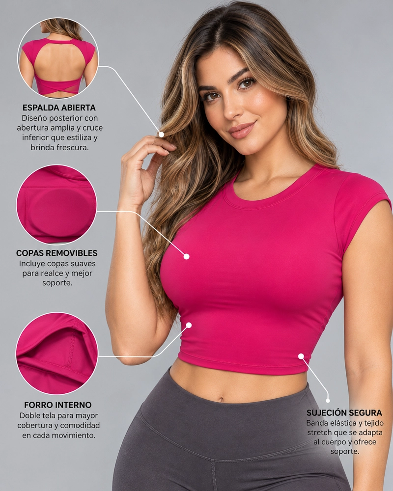 TOP DEPORTIVO MUJER ESPALDA ABIERTA CROP GYM FITNESS SIN MANGAS - 4