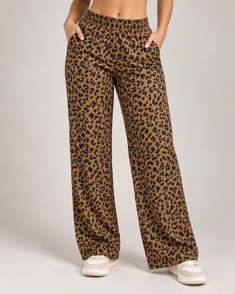 PANTALON PALAZZO MUJER ANIMAL PRINT ANCHO CON BOLSILLO - 1
