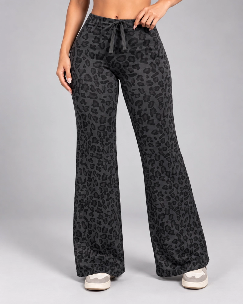 PANTALON PALAZZO MUJER ANIMAL PRINT ANCHO CON CORDON - 1